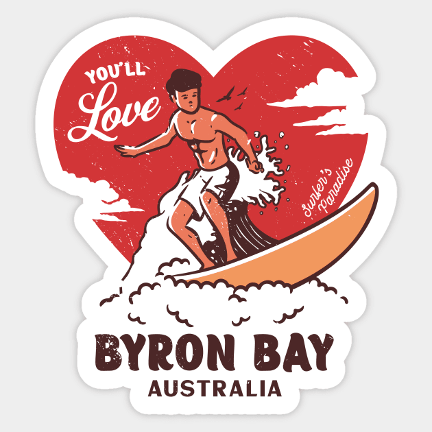 Vintage Surfing You'll Love Byron Bay, Australia // Retro Surfer's Paradise Sticker by Now Boarding
